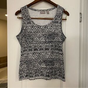 Chico’s Womens Tank Top Size 2 Bust 42” Boho Print Black & White